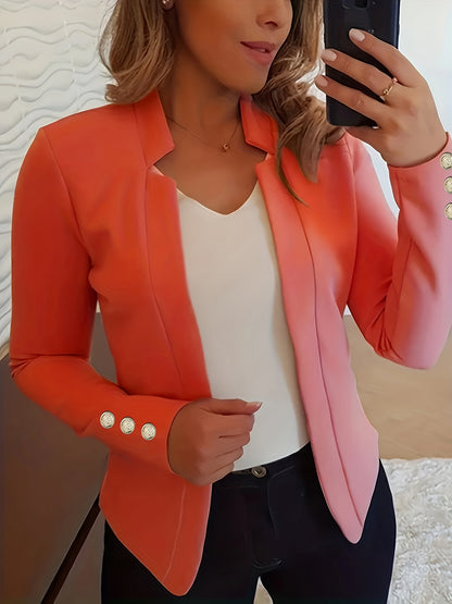 Women'S Casual Long Sleeve Blazer - Solid Color Button-Up Front, Loose Fit, Long Sleeve, Fall/Winter Office & Workwear, Casual Blazer for Women, Office Blazer