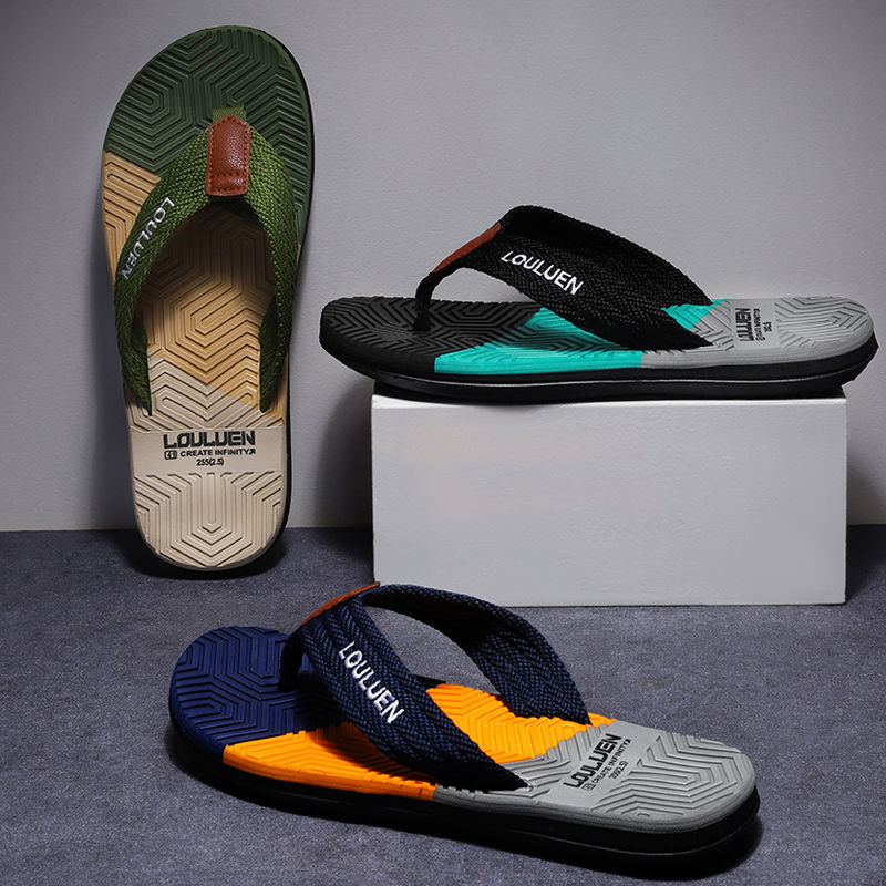 Men's Trendy 2023 New Color Block Flip Flops Quick Drying Slides Slippers For Indoor Outdoor Shower Beach Pool