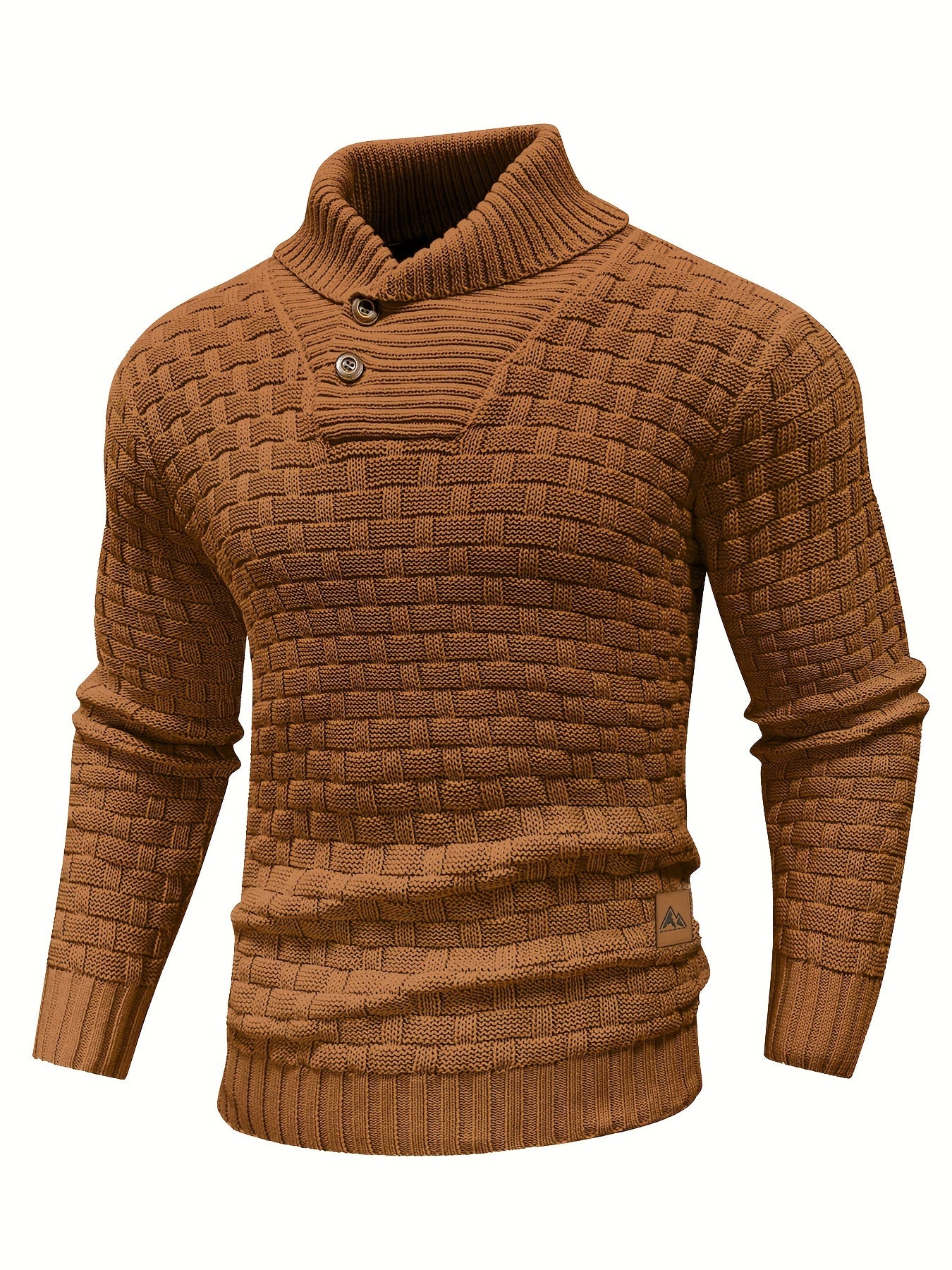 Men's Casual Waffle Knit Lapel Button Sweater