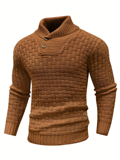 Men's Casual Waffle Knit Lapel Button Sweater