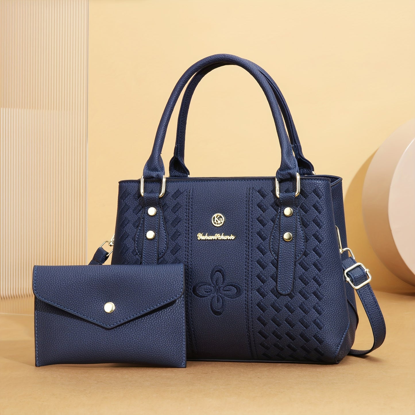 [Elegant Shoulder Bag] Embroidered Large Capacity Women's Shoulder Bag Set | Elegant with Removable Strap and Zipper Closure, Lining