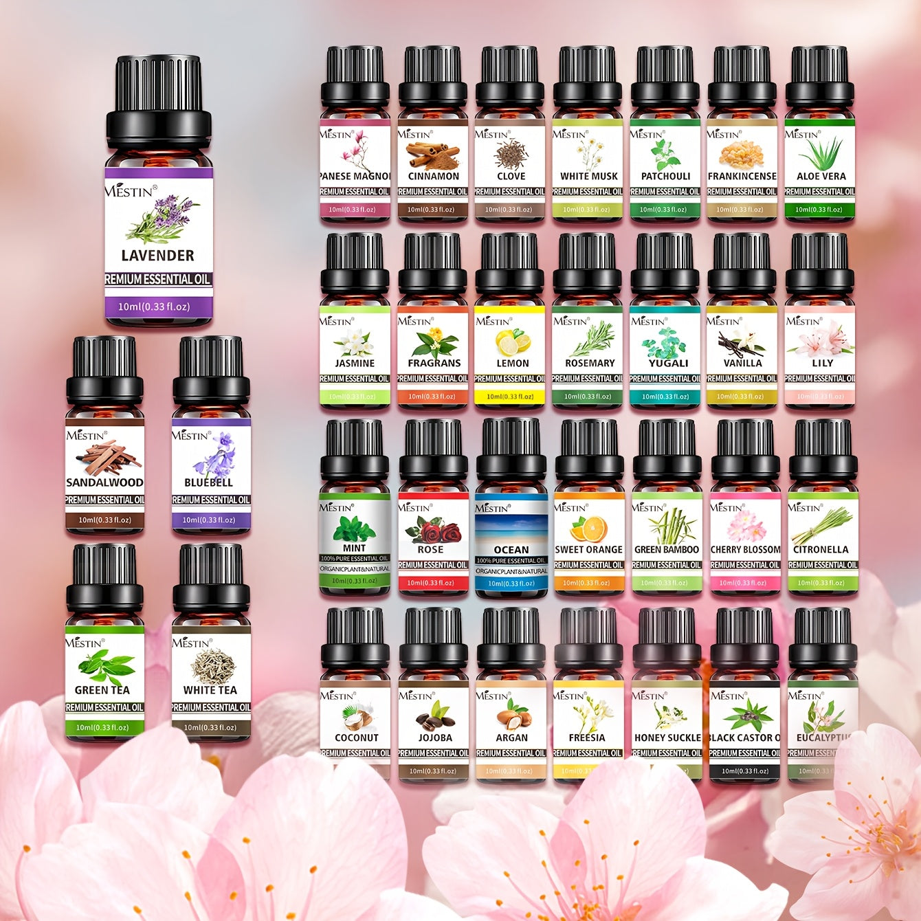 MESTIN Multi-Purpose Pure Essential Oil | Contains 21 Fragrances and Plant Ingredients, Suitable for Diffusers, Humidifiers, Air Purifiers, Candle Making - Rose/Lavender/Jasmine/Lemon, etc