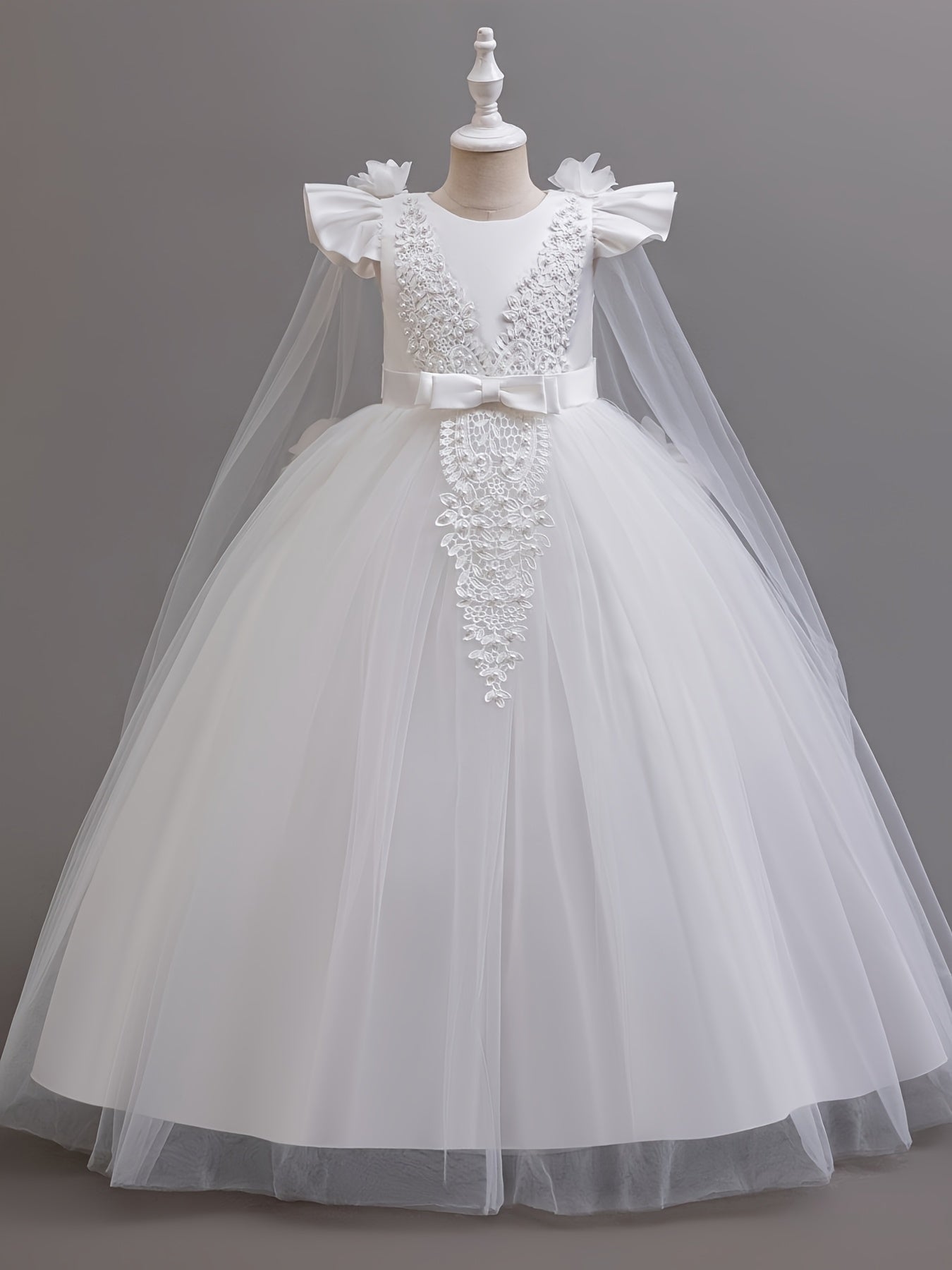 Fashionable Girl's Children's Dress, Medium to Large Size, Floral Pearl Wedding Dress, Flower Girl Performance Princess Dress, Floor-Length Style