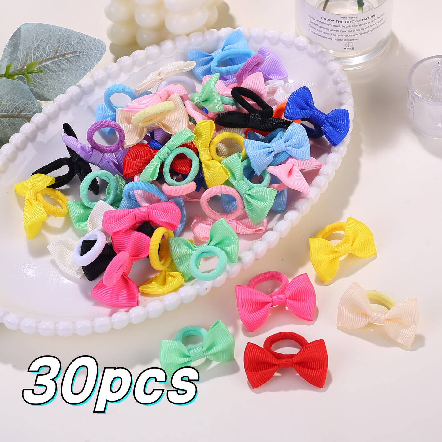 [Holiday Gifts] 10/20/30/40pcs Bow Hair Ties for Youngsters, Colorful Elastic Hair Bands for Ponytails and Braids, Suitable for Daily Use and Holiday Gifts