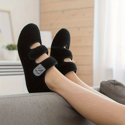 Mary Jane Shoes for Womens Wide | Soft-Lightweight House with Rubber Sole, Wide Toe Box, Non-Slip, Indoor/Outdoor Use, Solid Color, Hook-and-Loop Fastener, Fabric Upper and Inner, Low Top, L-RUN Brand, Women Shoes, Sneakers