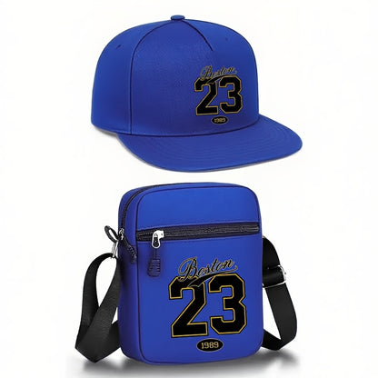 2pcs Set: Boston 23 Print Unisex Curved Brim Hip-Hop Baseball Cap and Crossbody Bag, Street Fashion Outdoor Sports Cap and Bag, Adjustable, Gift for Yourself or Friends