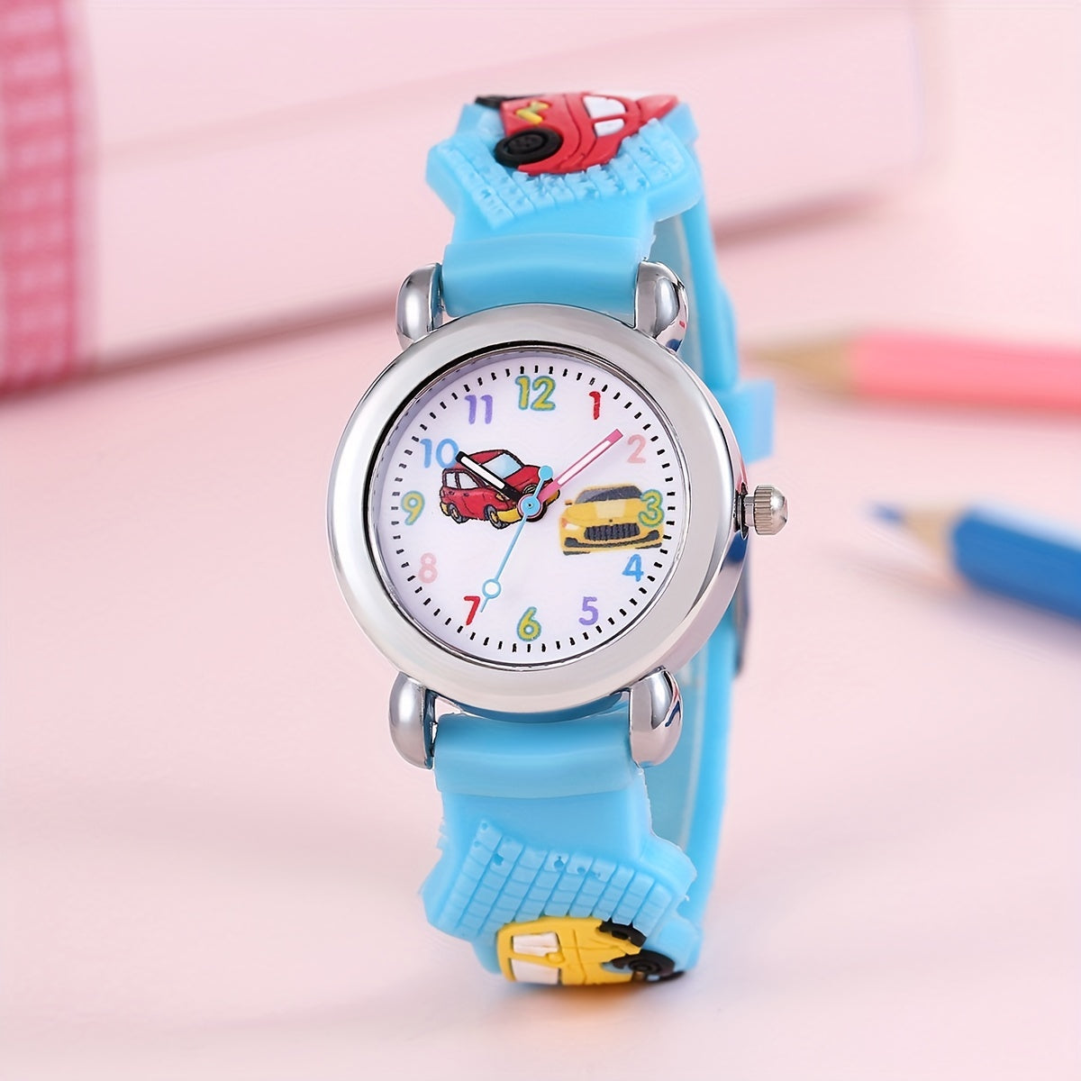 Boys' & Girls' Cartoon Car & Superhero Quartz Watch/PVC Strap, Non-Waterproof, Battery-Powered, Colorful Design, Perfect for School, Playdates