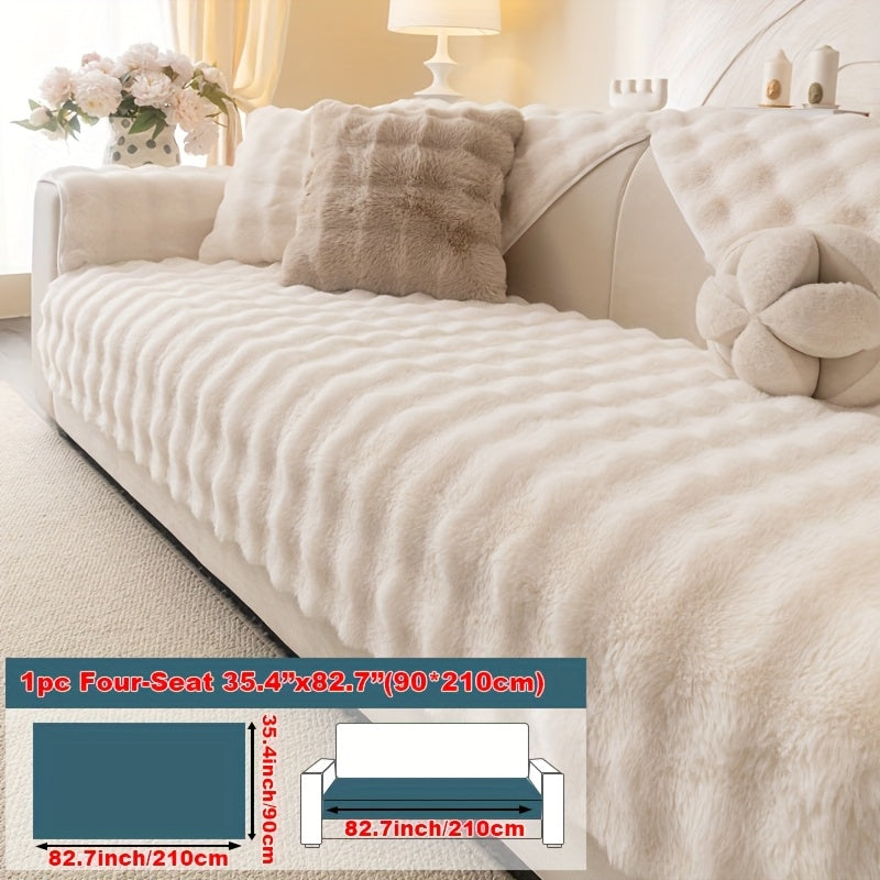1pc Faux Rabbit Plush Sofa Cushion - Winter Warm Thickened Soft and Cozy Non-Slip Furniture Protector for Living Room, Bedroom, and Office