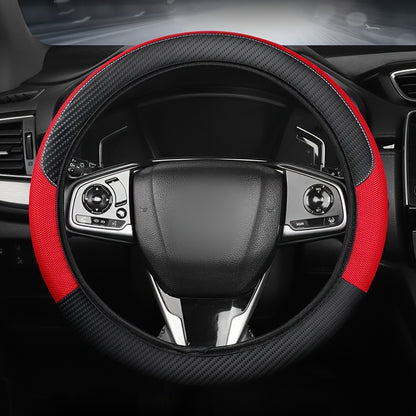 A Steering Wheel Cover Made of Mesh And Carbon Fiber Faux Leather, Suitable for Most Car Models, Without an Inner Ring, And Usable in All Seasons