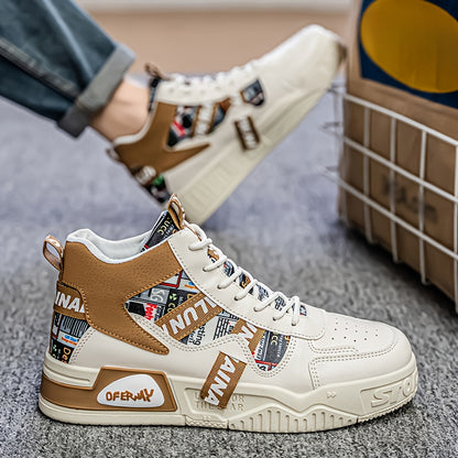 1 Pair Men'S High-Top Motorcycle Boots - All-Season Slip-Resistant PU Cover-like Texture, Lace-Up Ankle Boots with Arch & Cushioned Insole