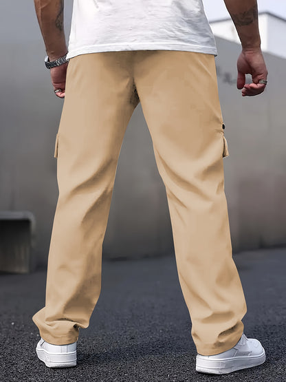 Men's Casual Cargo Pants with Multiple Pockets - Straight Leg, Loose Fit,, Zipper Details, Perfect for Spring and Fall