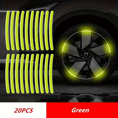 20pcs Wheel Enhance Visibility And Safety At Night - Green And Silvery Tire Warning Stickers for Motorcycles And Vehicles