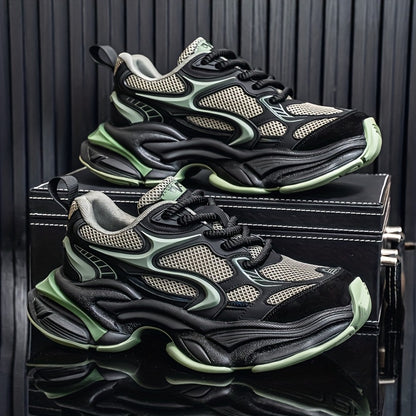 Men's Mesh Sneakers, Autumn/Winter Four-Season Style, Fashionable and Trendy, Thick-Soled Height-Increasing Casual Shoes, High-End Feel, Color-Blocked, Versatile, Lightweight, and Breathable