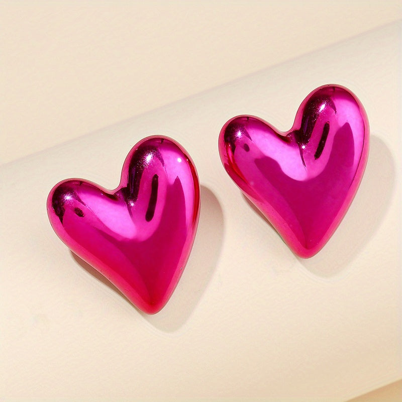 Colorful Glossy Heart Design Stud Earrings Acrylic Jewelry Simple Leisure Style Adorable Gift For Lovers