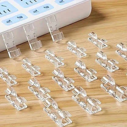 100pcs Adhesive Cable Clamps | Transparent Plastic Wire Brackets for Power Line Management, Ideal for Walls and Under Tables