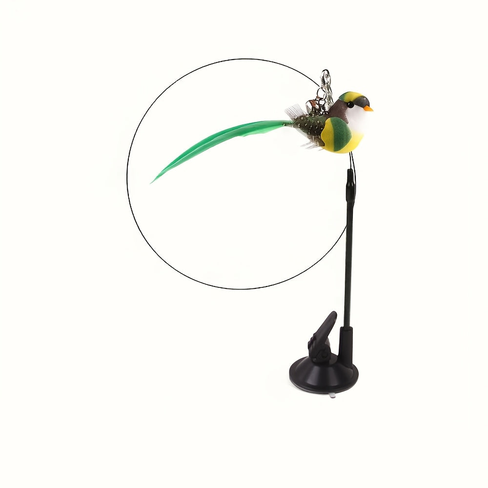 1pc Strong Suction Cup Cat Teaser Wand with Bell and Detachable Artificial Feather Bird Design, Suitable for Indoor Pet Cats Play
