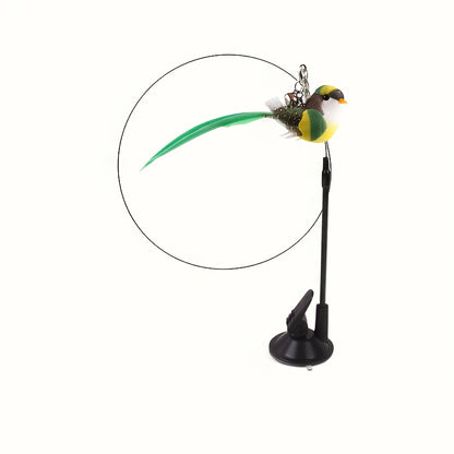1pc Strong Suction Cup Cat Teaser Wand with Bell and Detachable Artificial Feather Bird Design, Suitable for Indoor Pet Cats Play