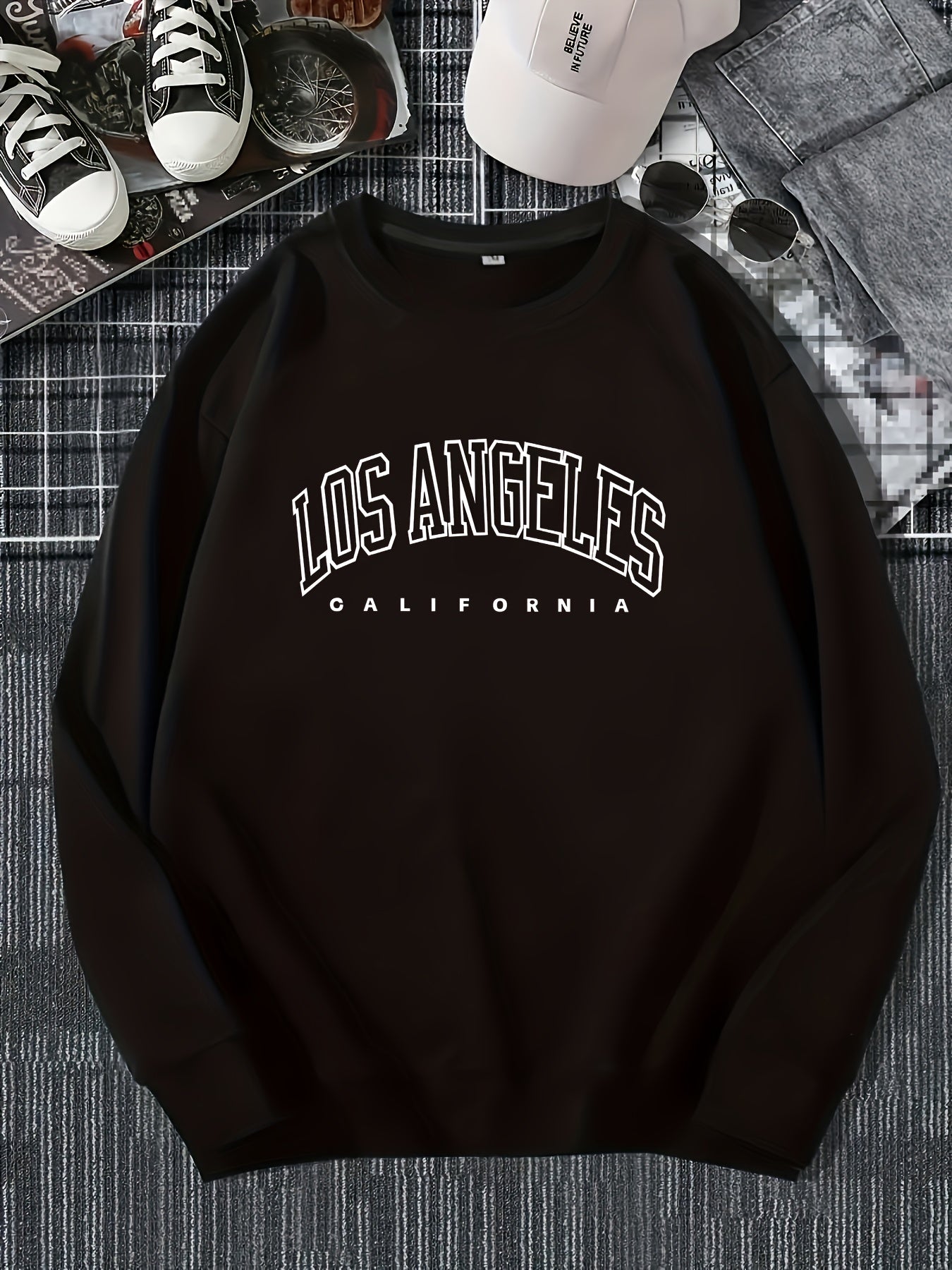 Los Angeles Print Preppy Sweatshirt, Long Sleeve Crew Neck Casual Sweatshirt For Winter & Fall, Women's Clothing