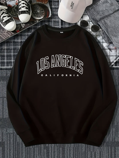 Los Angeles Print Preppy Sweatshirt, Long Sleeve Crew Neck Casual Sweatshirt For Winter & Fall, Women's Clothing