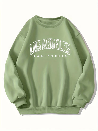 Los Angeles Print Preppy Sweatshirt, Long Sleeve Crew Neck Casual Sweatshirt For Winter & Fall, Women's Clothing