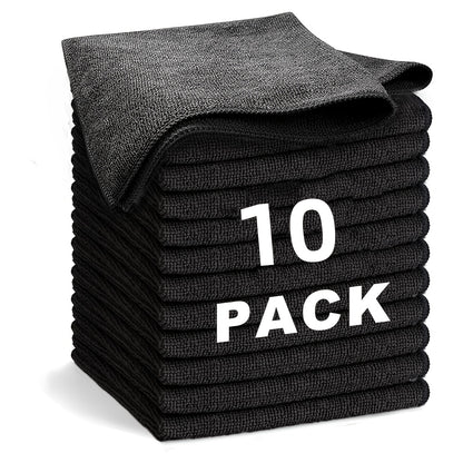 [Microfiber Cleaning Cloths] Super Soft Microfiber Cleaning Cloths - Lightweight, Square, Black, Perfect for Car Detailing And Household Use in The Kitchen, Bathroom, Bedroom, And Living Room