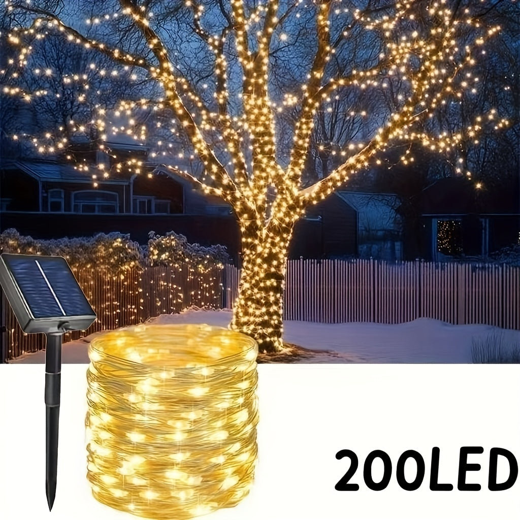 [Christmas] Solar-Powered LED Fairy Light Strings With 50/100/200/300 Leds For Outdoor Garden Decoration, Perfect For Christmas Trees, Porches, And Lawns, Featuring Light Control And Solar Energy Supply