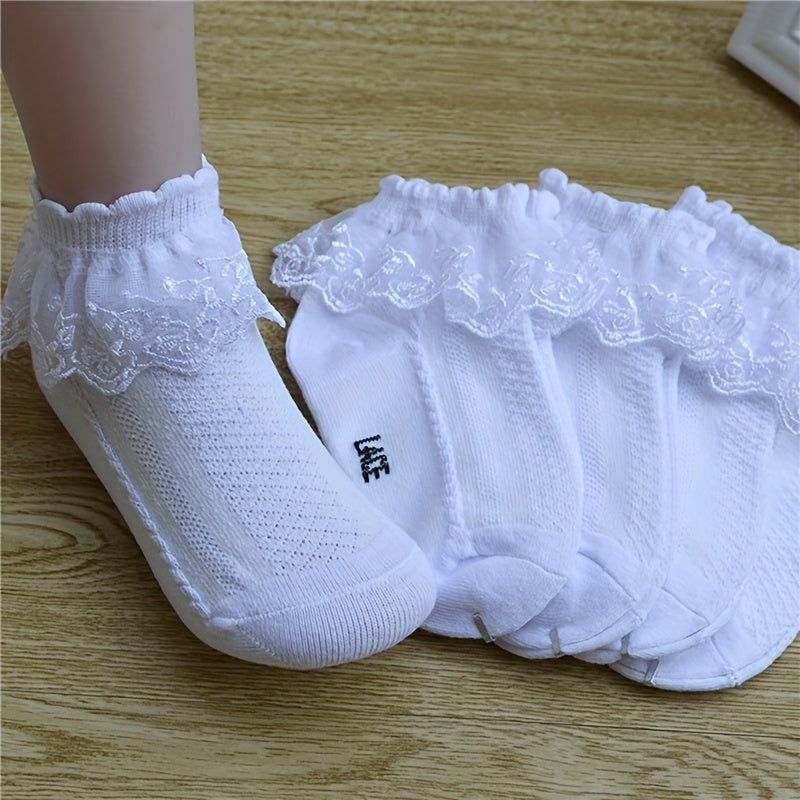 [Mesh Princess Socks] Pair of Youngsters's Lace Socks | Girls' Mesh Princess Short Socks for Spring/Autumn/Summer, White Dance Socks