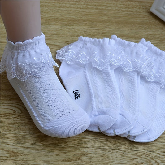 [Mesh Princess Socks] Pair of Youngsters's Lace Socks | Girls' Mesh Princess Short Socks for Spring/Autumn/Summer, White Dance Socks