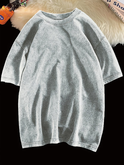 8.47 oz Heavyweight Pure Washed And Distressed Couple'S Unisex Loose American Retro Short-Sleeve T-Shirt for Spring And Summer, Trendy Men'S T-Shirt