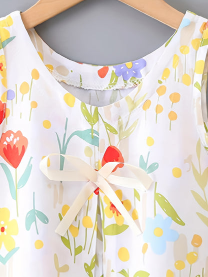 2pcs Set for Girls, Loose and Comfortable Fit, Thin Style, Fashionable and Casual Summer Rayon Tank Top Set for Small to Medium-sized Children, Perfect for Outdoor