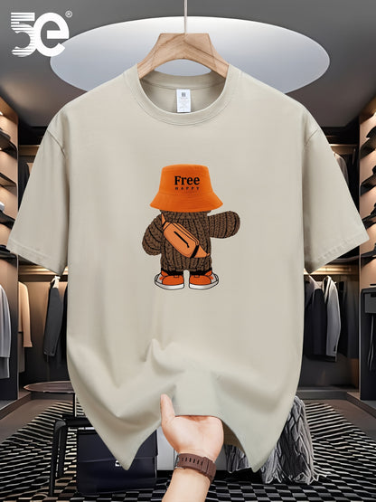 5E Brand Print T-Shirt Made of 100%, Heavyweight New Style, Pure Short-Sleeve Summer T-Shirt, Loose Fit, Round Neck, Men'S Short-Sleeve Trendy Shirt