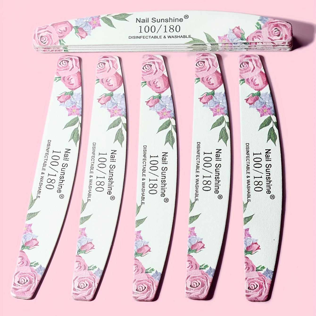 10pcs Rose Half- Nail File Set - Elegant Floral Design, Non-Replaceable Sandblasted Surface, Fine Grit for Smooth Nail Polish Application, For Toenail& Foot Clean