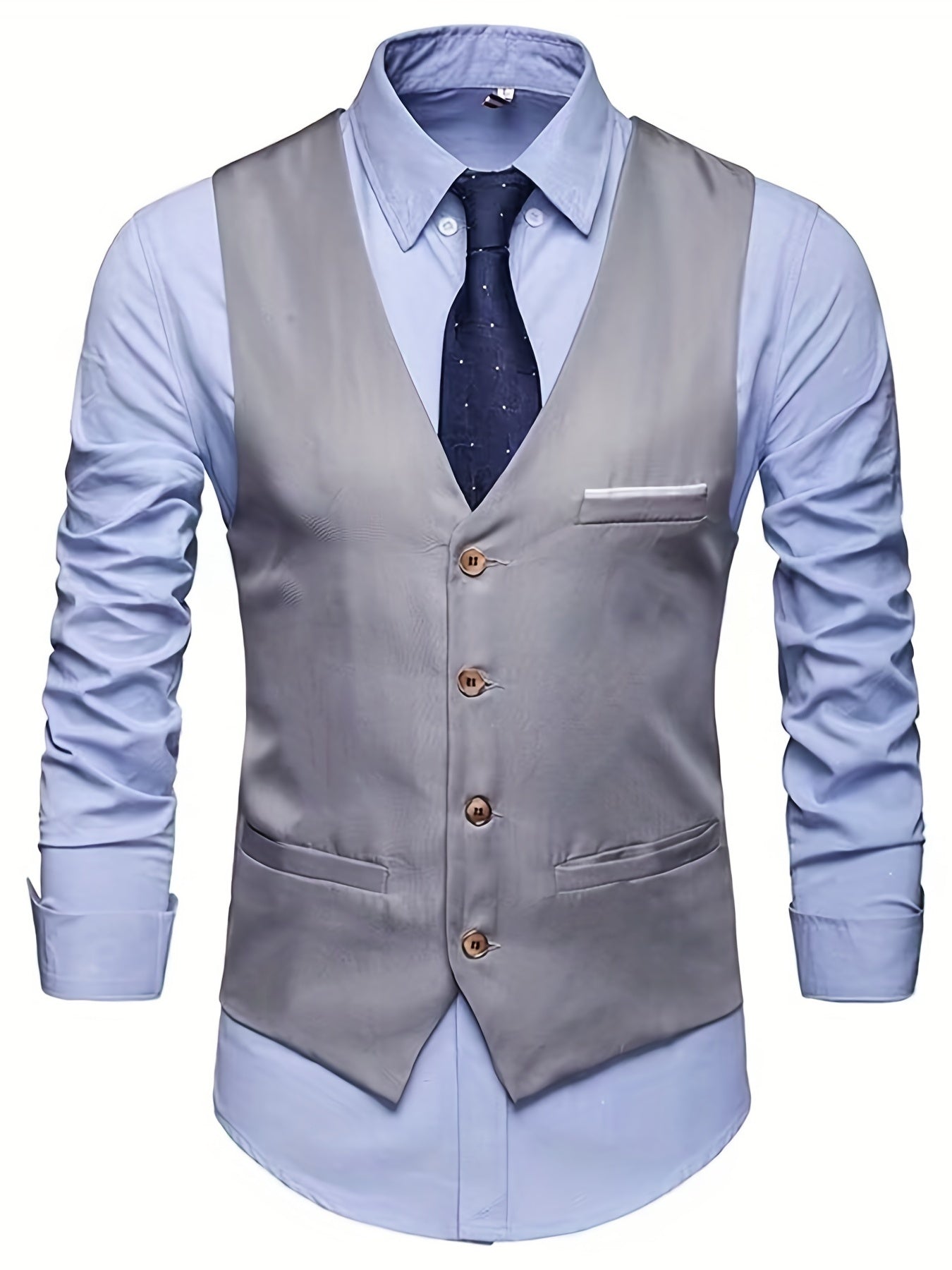 Single Breasted Men's Casual Retro Style V Neck Smart Suit Vest for Dinner Suit Match