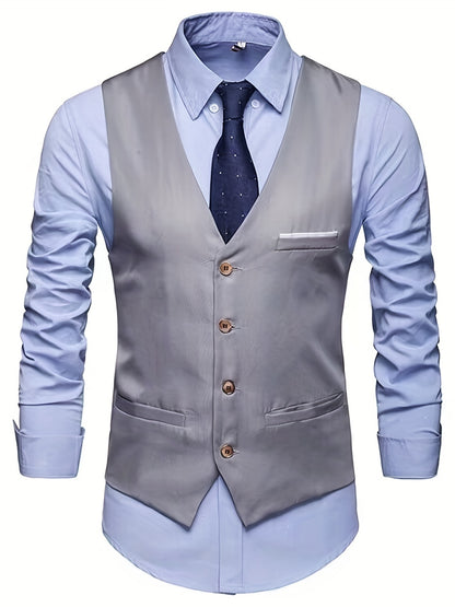 Single Breasted Men's Casual Retro Style V Neck Smart Suit Vest for Dinner Suit Match