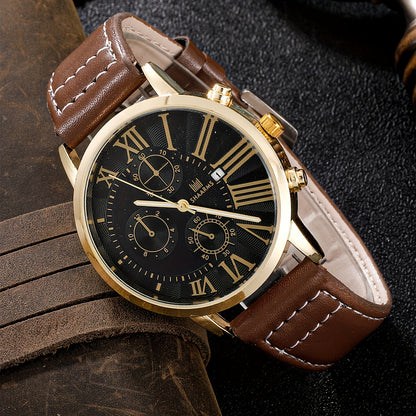 [Men's Brown Analog Watch Set] 4pcs/SET Men's Brown Analog Watch & Matching Bracelet Set - Analog Display with Calendar, Quartz Movement, Matching Bracelet - Stylish Gift for Him Suitable for Birthdays,, Special Events