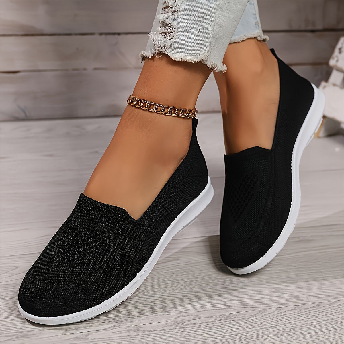 [Breathable Knitted Sneakers] Breathable Knitted Slip-On Sneakers | TLCAS2 Women's Casual Flat Sports Shoes