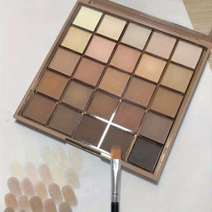 25-Color Eyeshadow Palette Featuring Matte Shades in Gray, Brown, Earthy Tones, And Coffee Chocolate Hues