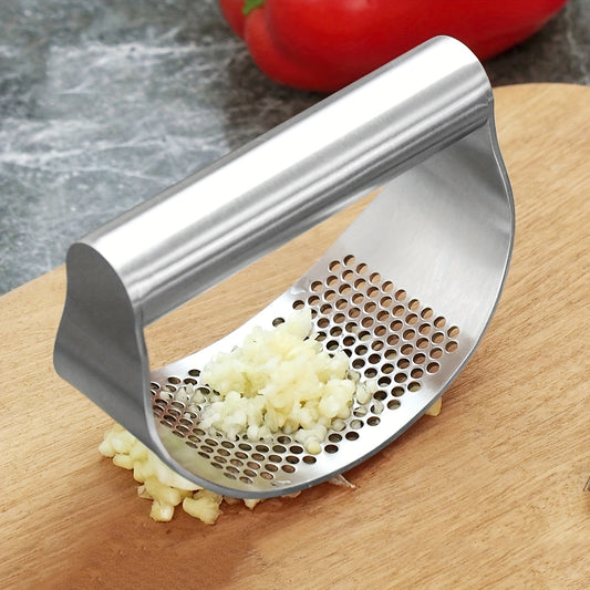 [Garlic Crusher] 1pc Stainless Steel Garlic Press - Manual Garlic Crusher with Ergonomic Handle, Durable Kitchen Tool for Crushing Garlic, No Electricity Needed, Easy to Clean, Perfect for Home Cooking, Garlic Crusher for Kitchen, Cooking Essentials, Slee