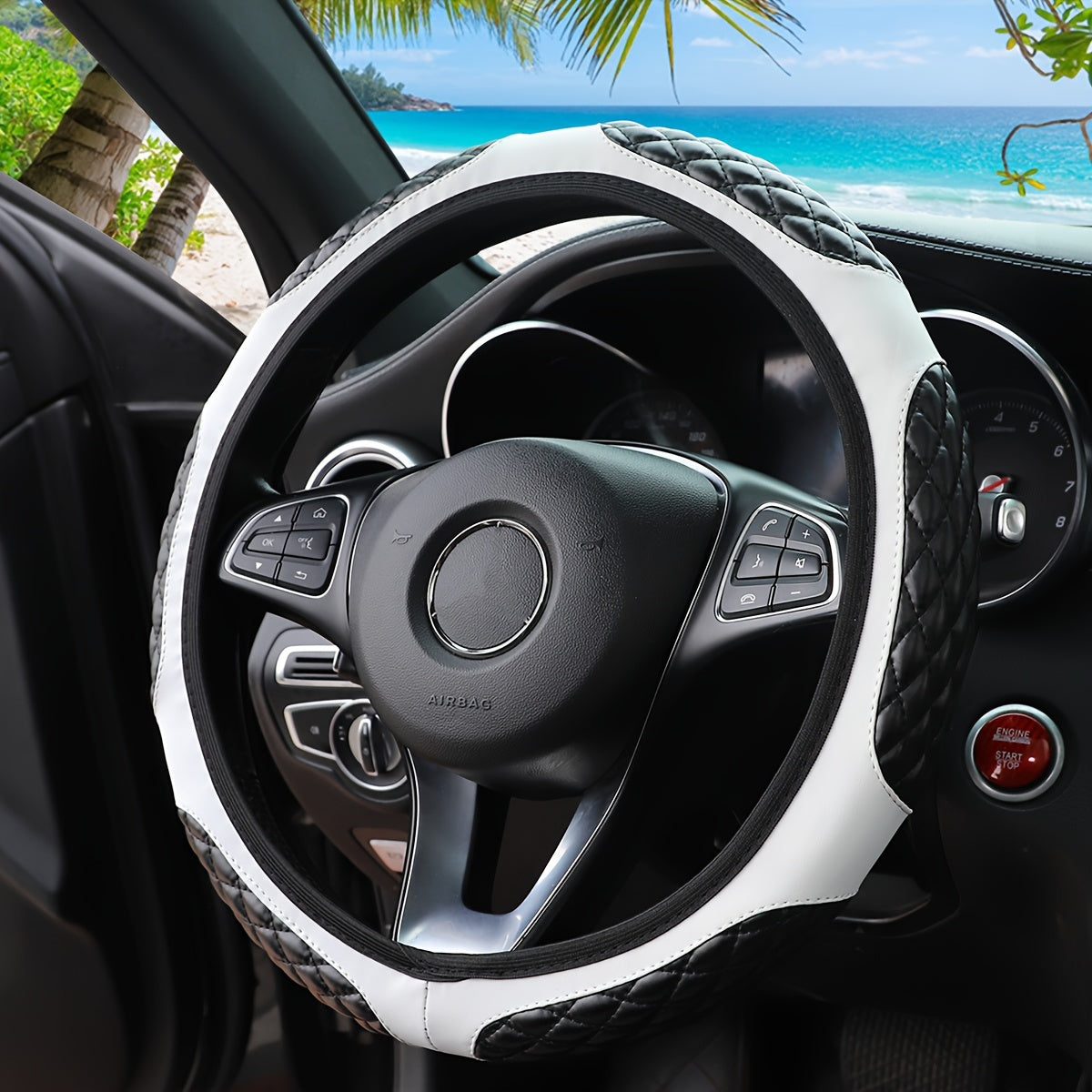 A Soft And Comfortable Artificial Sheepskin 3D Embroidered Steering Wheel Cover for Cars, Suitable for Steering Wheels Measuring 14.5 to 15 Inches, Without an Inner Ring