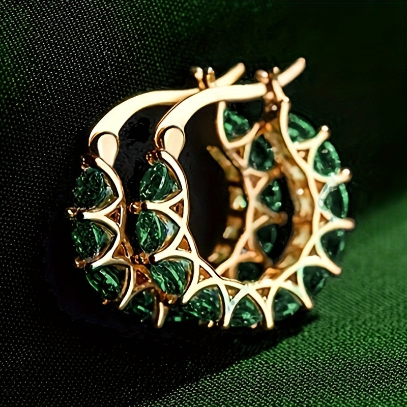 [Zirconia Hoop Earrings] Elegant Zirconia Inlaid Circular Hoop Earrings for Women, Perfect for Engagement Parties, Daily Wear, And Stylish Jewelry
