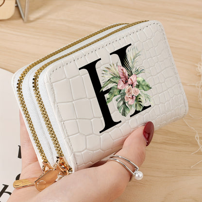 Simple, Stylish, Elegant Letter Printed Women's Credit Card Wallet, Large Capacity Multi Card Holder, Double Zipper Card Holder