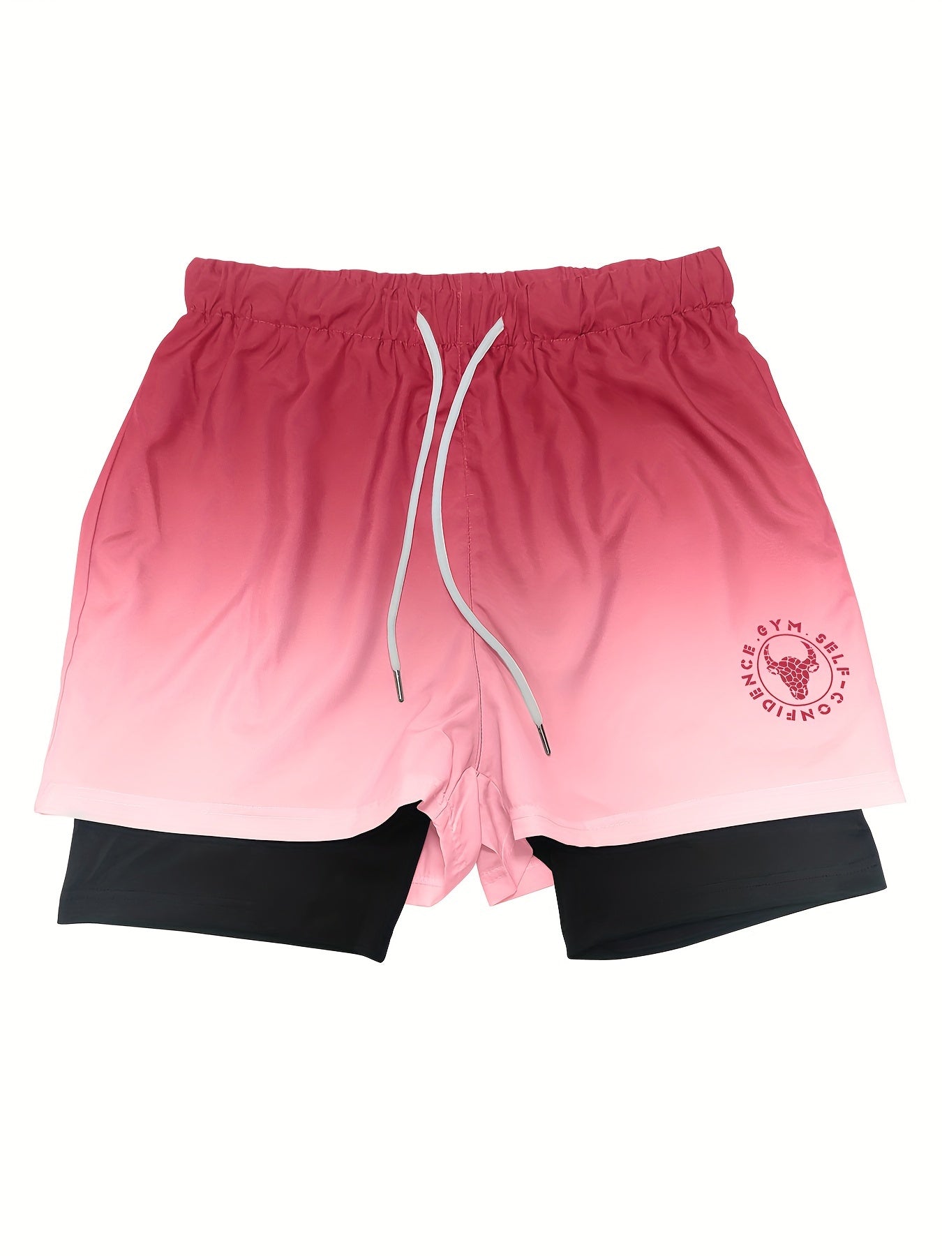 [Men's Athletic Shorts] Breathable Mesh Athletic Shorts - Men's Gradient Summer Outdoor Sports | Adjustable Drawstring Waist, Black to Gray with "NO Fear NO Limits" Design, Comfortable for Active Wear