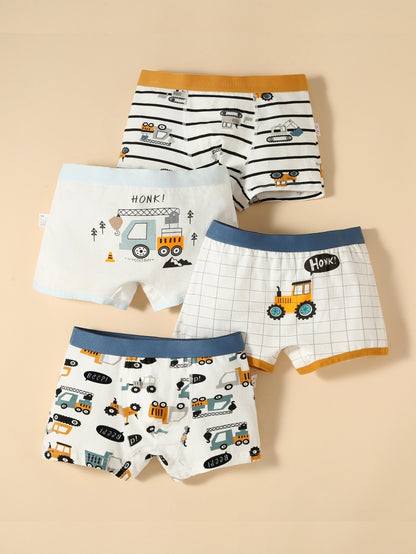 4-Pack Boys' Cartoon Print Briefs | All-Season Comfort, Regular Fit, Slight Stretch