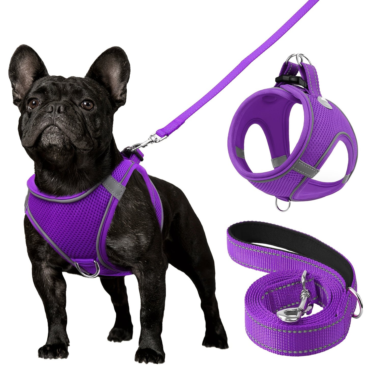 [Soft Padded Dog Harness] Reflective Soft Padded Joytale Step in Dog Harness and Leash Set | Breathable Mesh Vest for Small and Medium Dogs