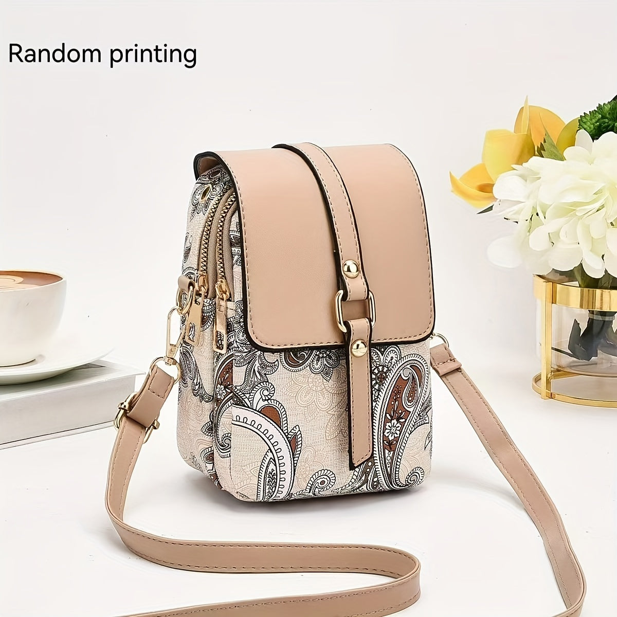 Small Bag Women's Bag 2024 New High-end Light Luxury Print Multi-layer Mobile Phone Bag Mini Niche Versatile Practical Color Single Shoulder Bag Crossbody Bag