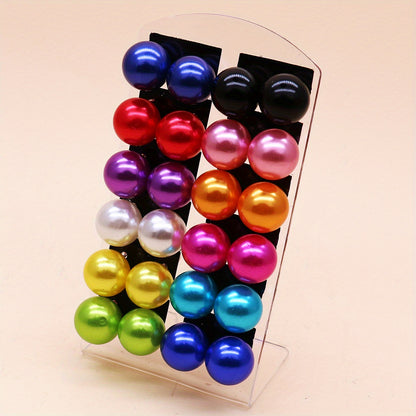 [Elegant Pearl Earrings] 12 Pairs Colorful Faux Pearl Elegant Stud Earrings | Resin Jewelry Minimalist Style Trendy Female Gift Daily Casual