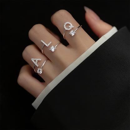 Elegant Adjustable Alphabet Ring | Chic Alloy with Glass Accents | Perfect for Daily Wear & Gifting on Mother's Day or Christmas