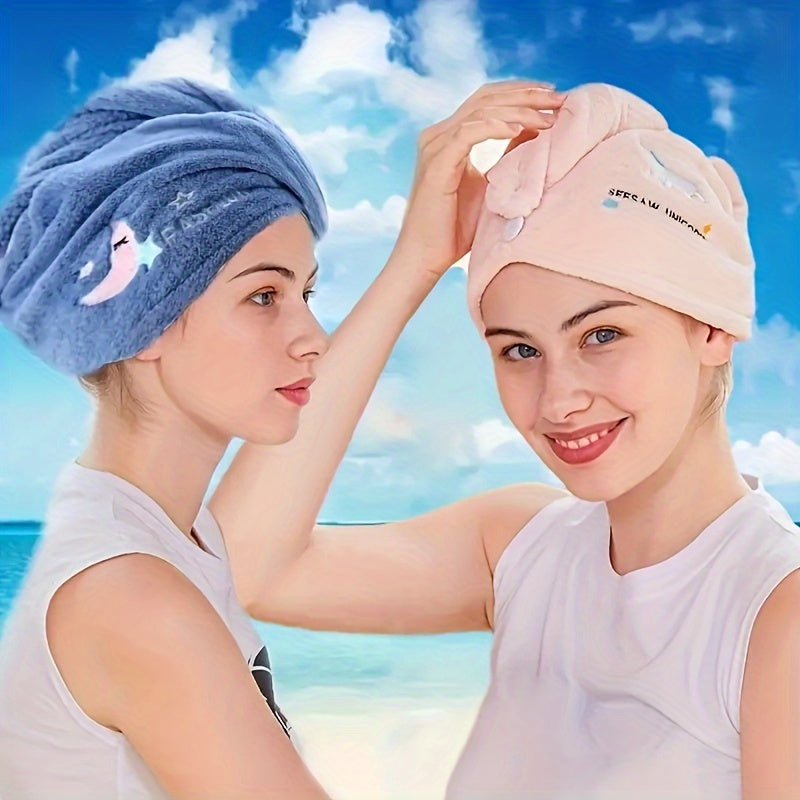 [Quick-Dry | Super Absorbent] 1pc Quick-Dry Super Absorbent Magic Microfiber Hair Drying Towel | Shower Cap & Turban, Soft Polyester Bath Hat with Button Closure, Multi-Color Options (Purple)