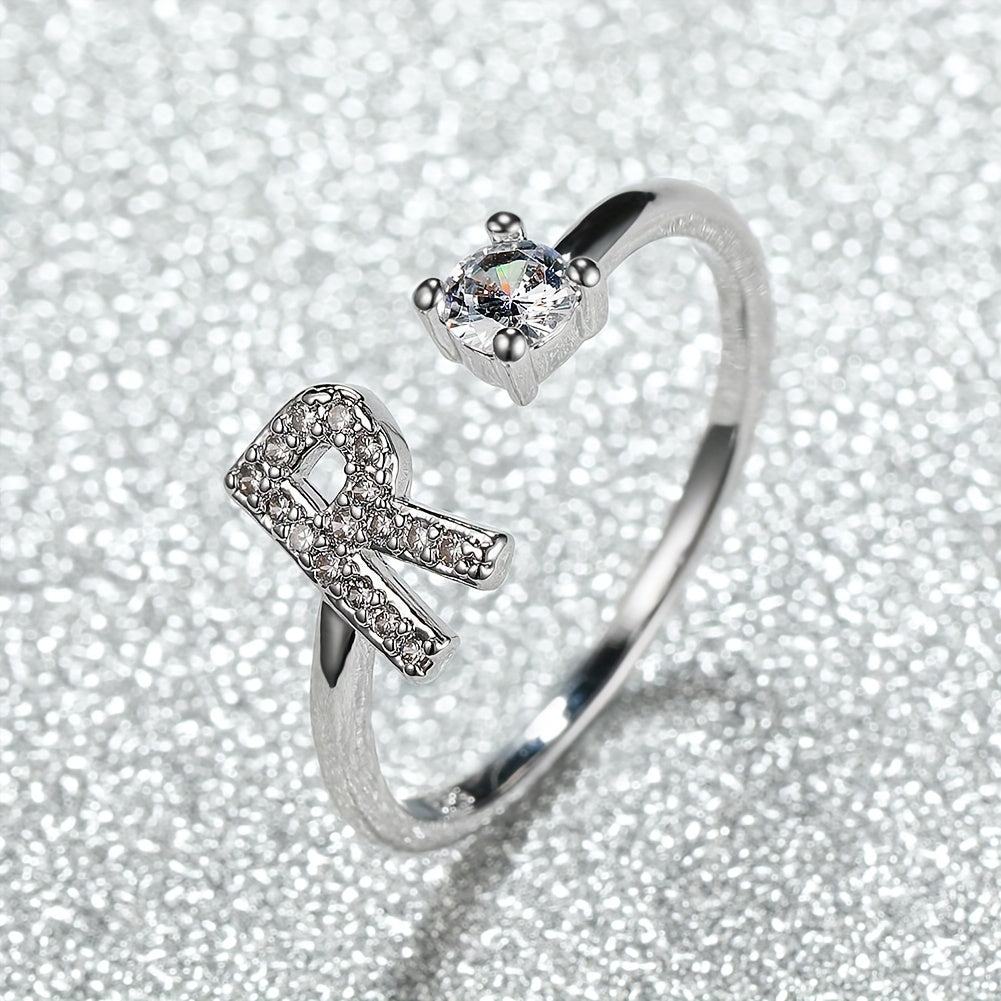 Elegant Adjustable Alphabet Ring | Chic Alloy with Glass Accents | Perfect for Daily Wear & Gifting on Mother's Day or Christmas