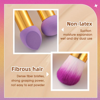 [Double-ended Purple] Set Of 1/3 Double-ended Purple Makeup Sponge + Makeup Brush